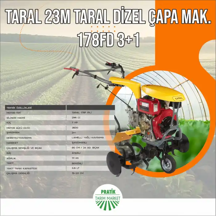 TARAL 23M DİZEL ÇAPA MAK. 178FD 3+1