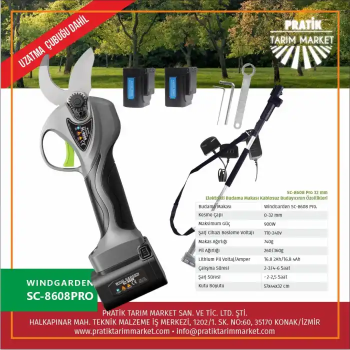 WindGarden SC 8608 Akülü Budama Makası 32mm + Uzatma Kolu