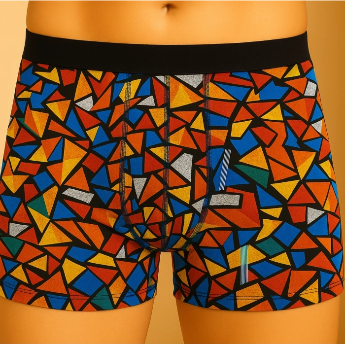 Erkek 3lü Boxer Seti – XXL Beden (Renkli Üçgen Desenli / Koyu Mor / Siyah)