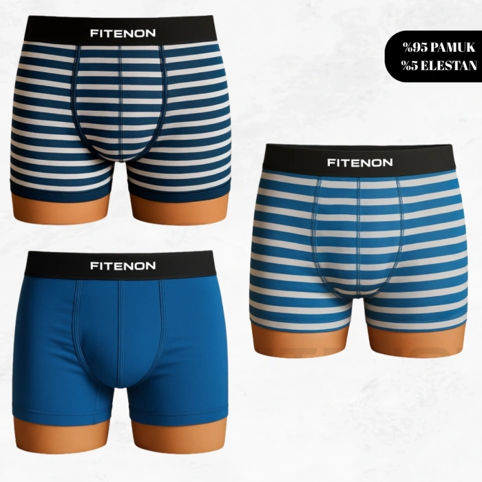 Fitenon Erkek 6’lı Boxer Seti – (Mavi / Çizgili Mavi / Koyu Çizgili Mavi)