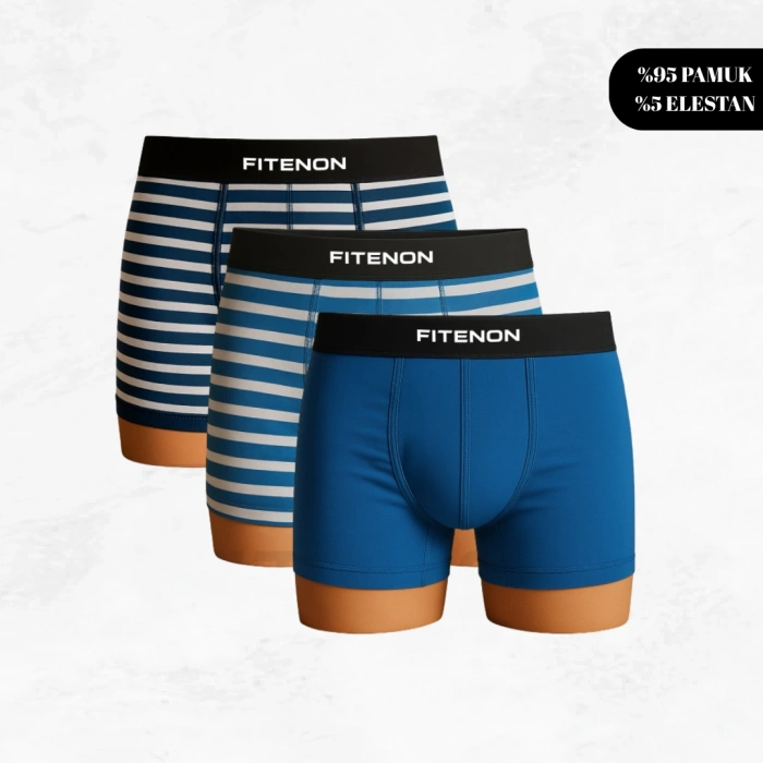 Fitenon Erkek 6’lı Boxer Seti – (Mavi / Çizgili Mavi / Koyu Çizgili Mavi)