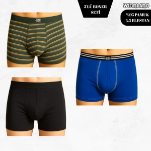 Erkek 3lü Boxer Seti – S Beden (Yeşil Çizgili / Siyah / Mavi)
