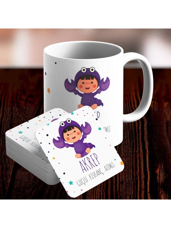 Akrep Burcu Özel Sevimli Kupa ve Altlık Seti