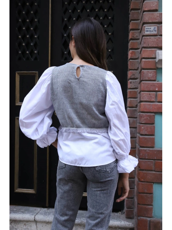 Balon Kol Bluz - BEYAZ