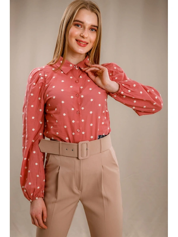 Balon Kol Puantiyeli Gömlek - GÜL KURUSU