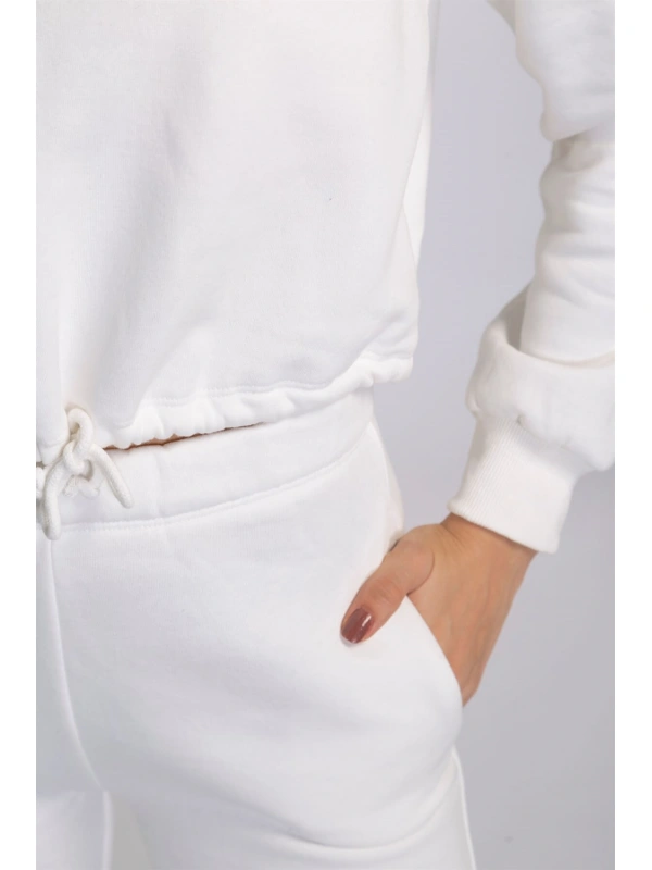 Bel Lastikli Şardonlu İkili Takım-BEYAZ