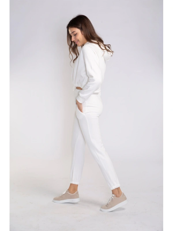 Bel Lastikli Şardonlu İkili Takım-BEYAZ