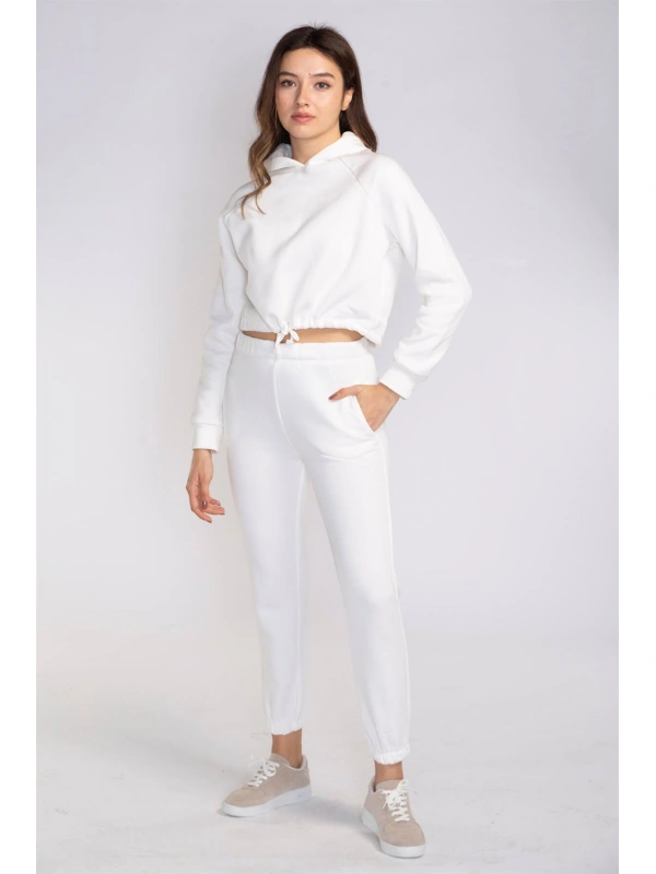 Bel Lastikli Şardonlu İkili Takım-BEYAZ