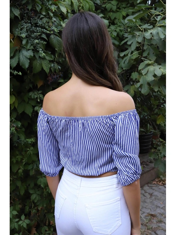 Belden Bağlamalı Bluz - MAVİ