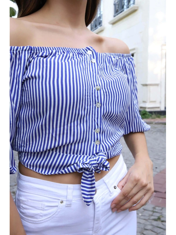 Belden Bağlamalı Bluz - MAVİ