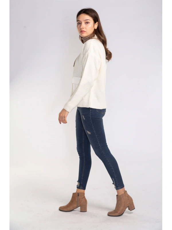 Cep ve Düğme Detaylı Hırka-EKRU