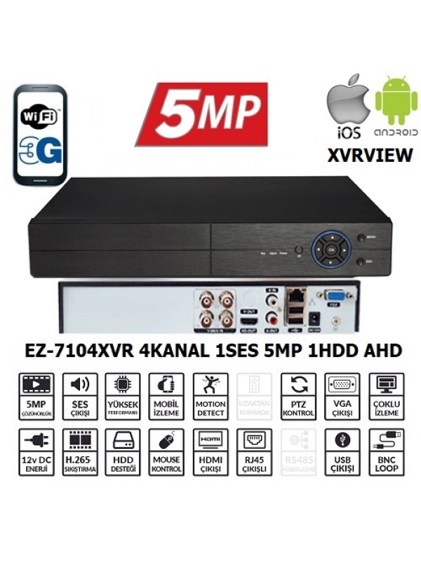 EZCOOL EZ-7104XVR 4CH 5MP KOAKSIYEL SES XVRVIEW