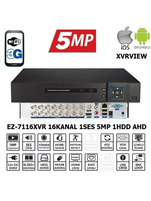 EZCOOL EZ-7116XVR 16CH 5MP KOAKSIYEL SES XVRVIEW
