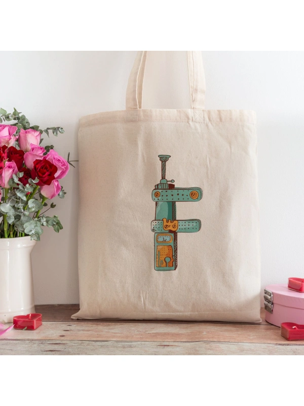 F Harfi Tasarımlı Alışveriş Plaj Bez Çanta