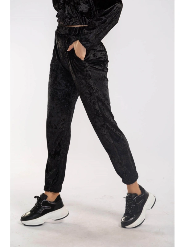 Fermuarlı Kadife Takım-SİYAH