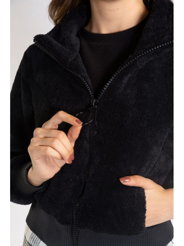 Fermuarlı Mevsimlik Peluş Ceket-SİYAH