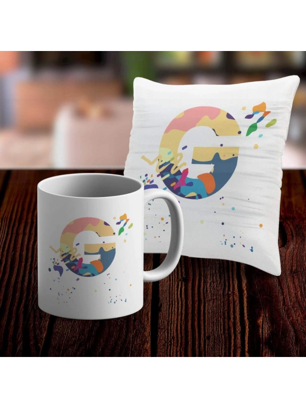 G Harfi Tasarımlı Kupa ve Yastık Kılıfı Hediye Seti