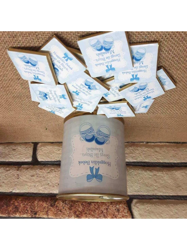 Hoşgeldin Bebek Çikolata Hediye Konservesi - Mavi