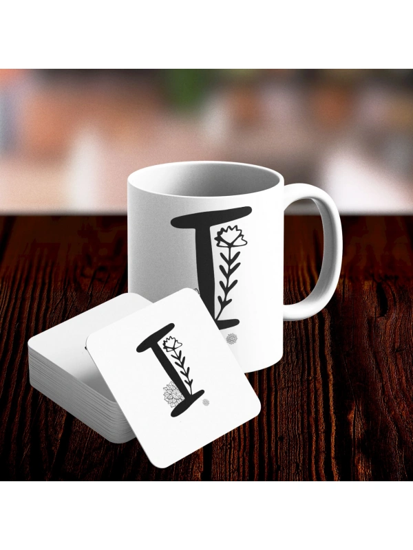 I Harfi Tasarımlı Kupa ve Bardak Altlığı Seti