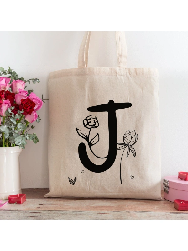 J Harfi Tasarımlı Alışveriş Plaj Bez Çanta
