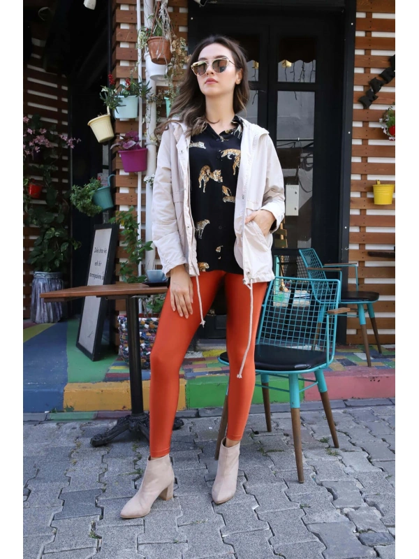 Kapüşonlu Kordonlu Yağmurluk- BEJ