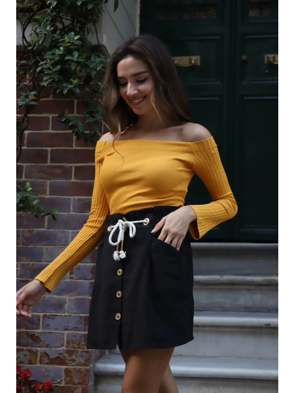 Kayık Yaka Triko Bluz - HARDAL