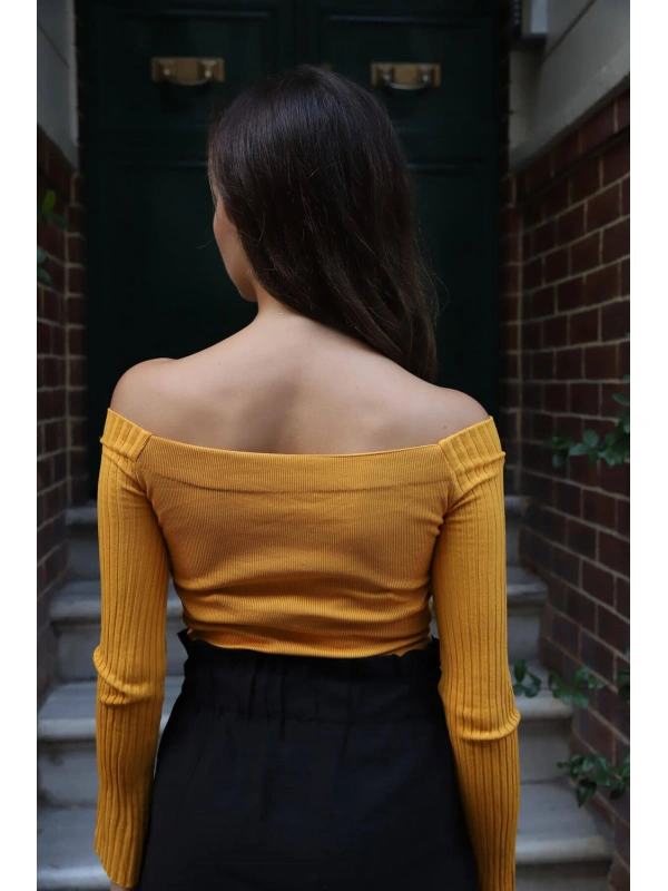 Kayık Yaka Triko Bluz - HARDAL