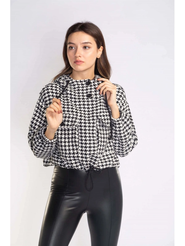 Kazayağı Desenli Kapüşonlu Sweatshirt-DESENLİ