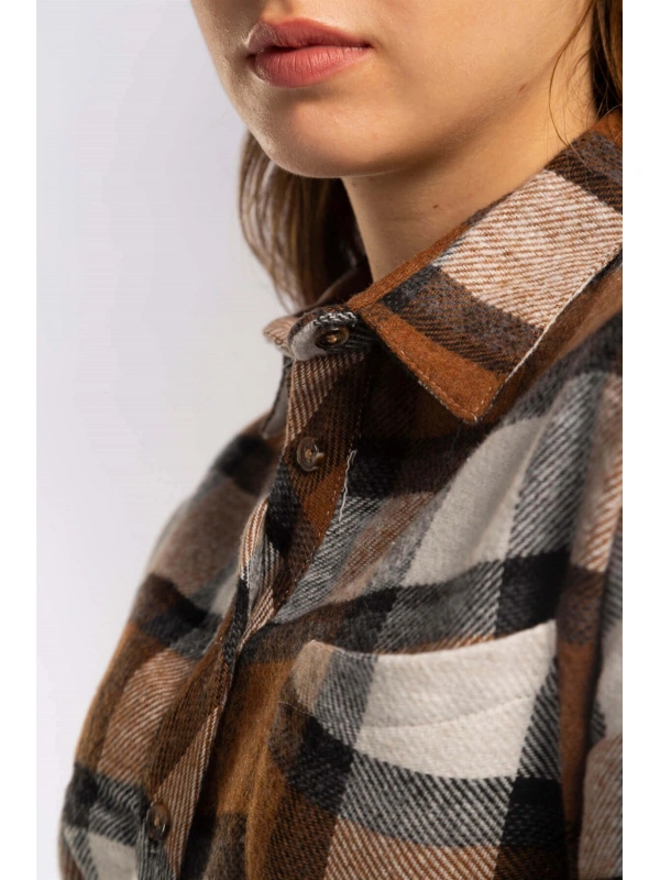Kesik Uçlu Ekose Gömlek-KAHVERENGİ