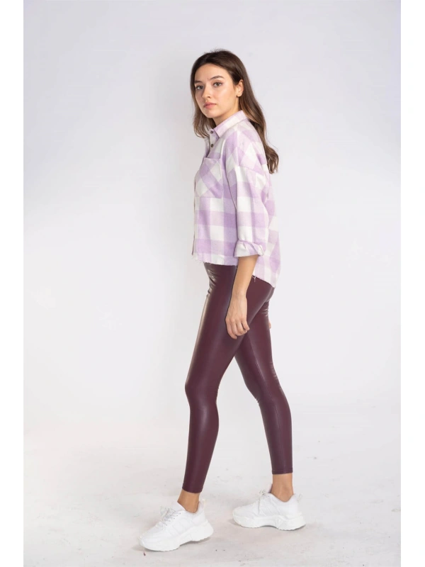 Kesik Uçlu Ekose Gömlek-LİLA