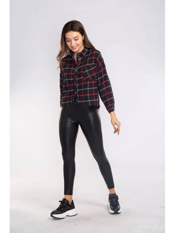 Kesik Uçlu Ekose Gömlek-SİYAH