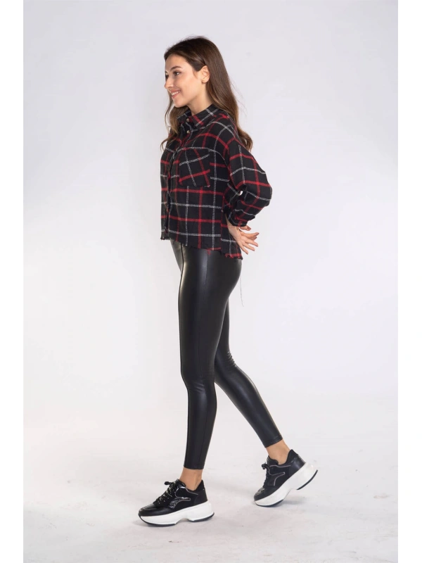 Kesik Uçlu Ekose Gömlek-SİYAH