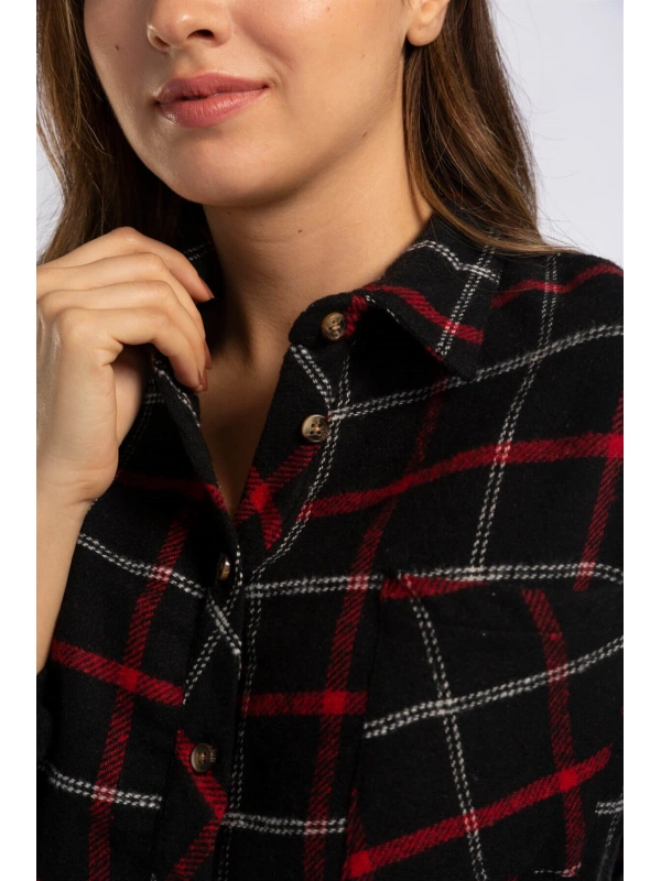 Kesik Uçlu Ekose Gömlek-SİYAH