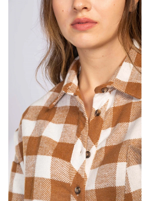 Kesik Uçlu Ekose Gömlek-TABA