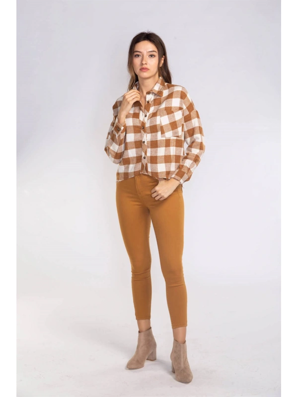 Kesik Uçlu Ekose Gömlek-TABA