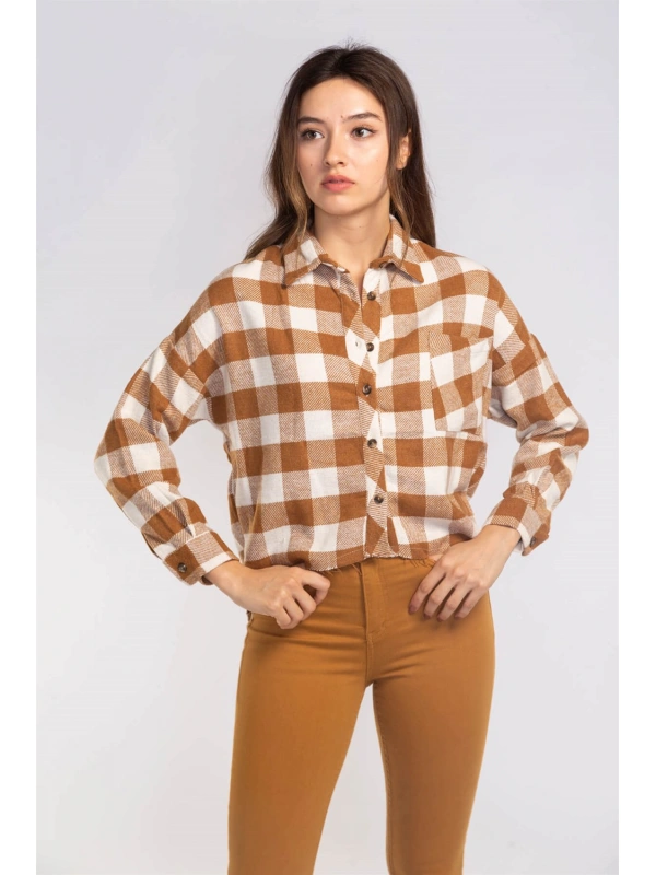 Kesik Uçlu Ekose Gömlek-TABA