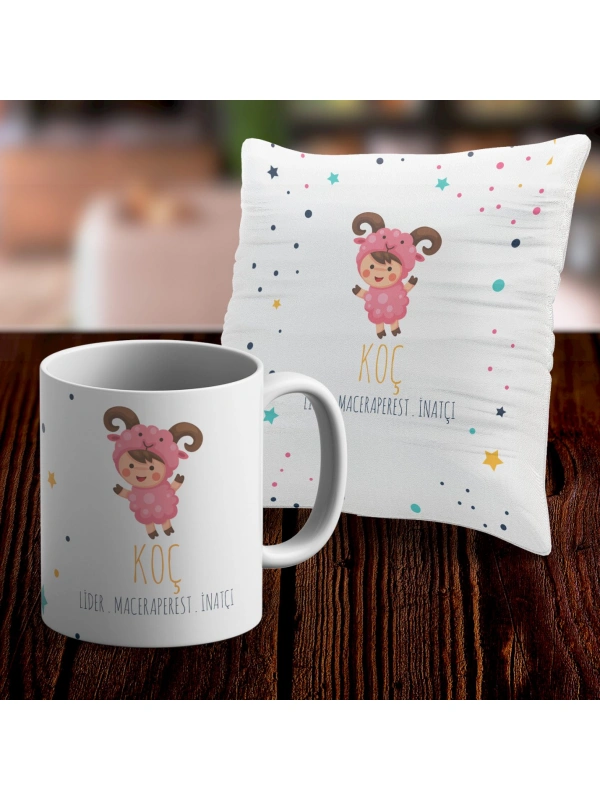 Koç Tasarımlı Sevimli Kupa ve Yastık Kılıfı Seti