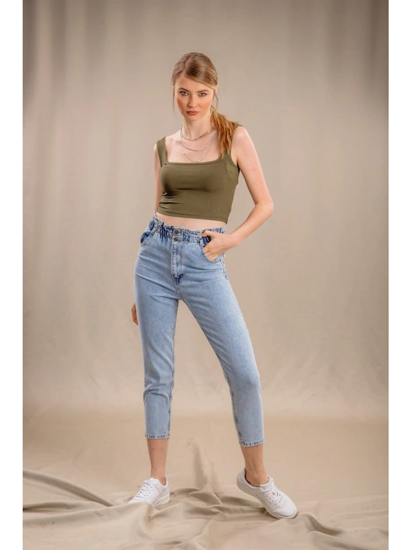 Lastik Detaylı Slim Fit Jeans - MAVİ