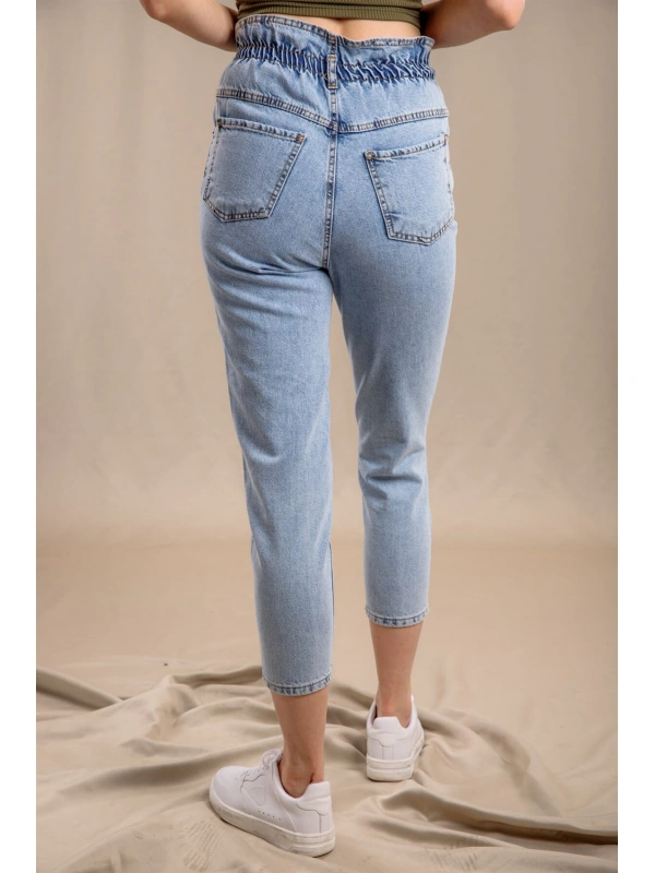 Lastik Detaylı Slim Fit Jeans - MAVİ