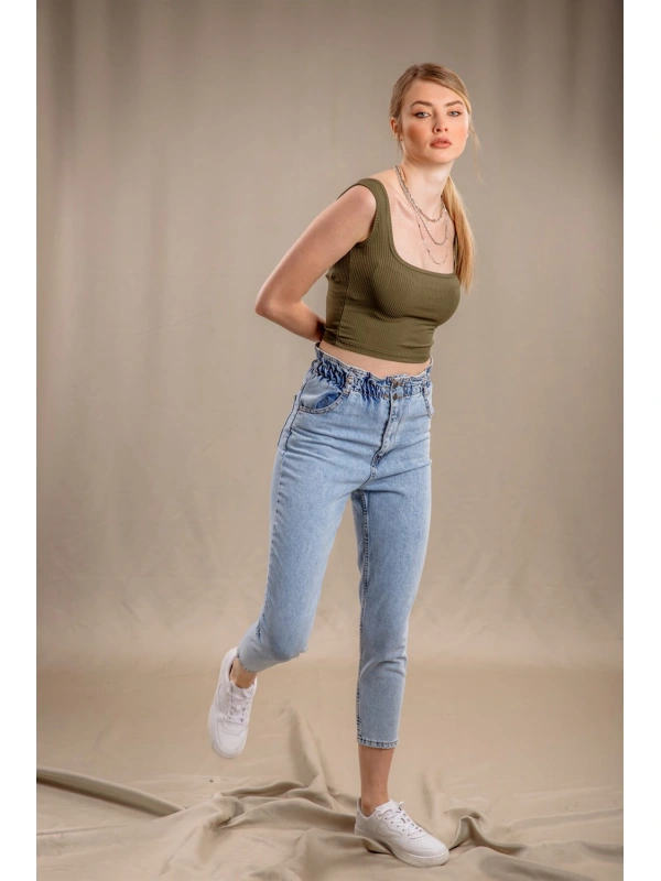 Lastik Detaylı Slim Fit Jeans - MAVİ
