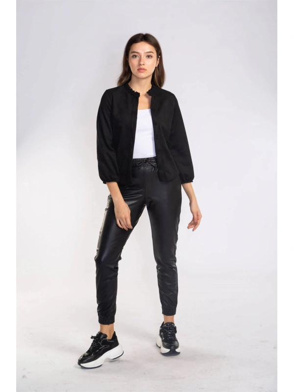 Lastikli Cepli Deri Pantolon-SİYAH