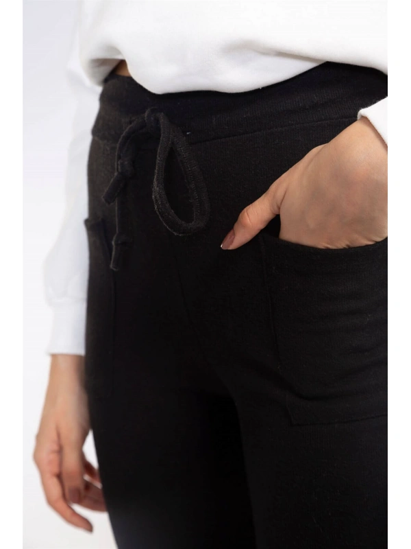 Lastikli Cepli Triko Eşofman Altı-SİYAH