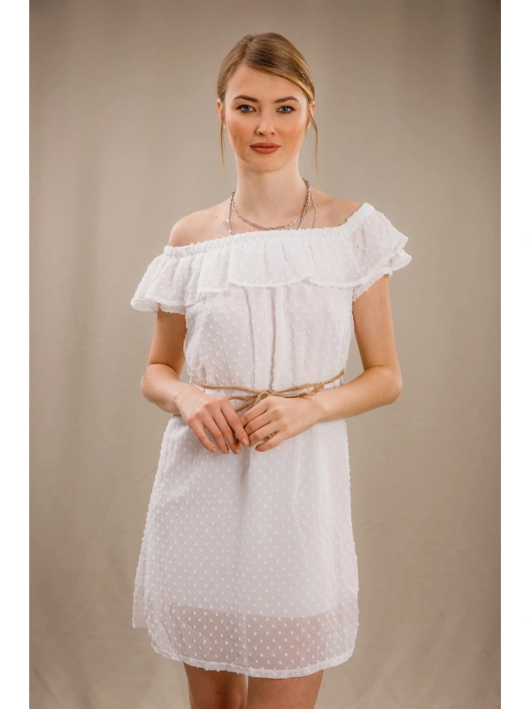 Madonna Yaka Elbise - BEYAZ