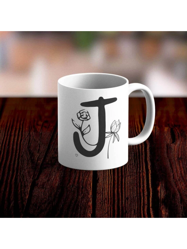 Özel Tasarım J Harfi Beyaz Kupa Bardak