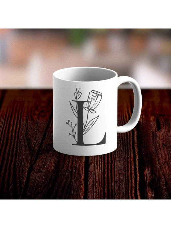 Özel Tasarım L Harfi Beyaz Kupa Bardak