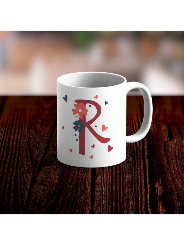 Özel Tasarım R Harfi Beyaz Kupa Bardak