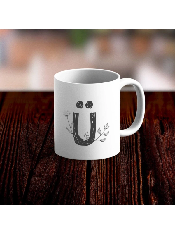 Özel Tasarım Ü Harfi Beyaz Kupa Bardak
