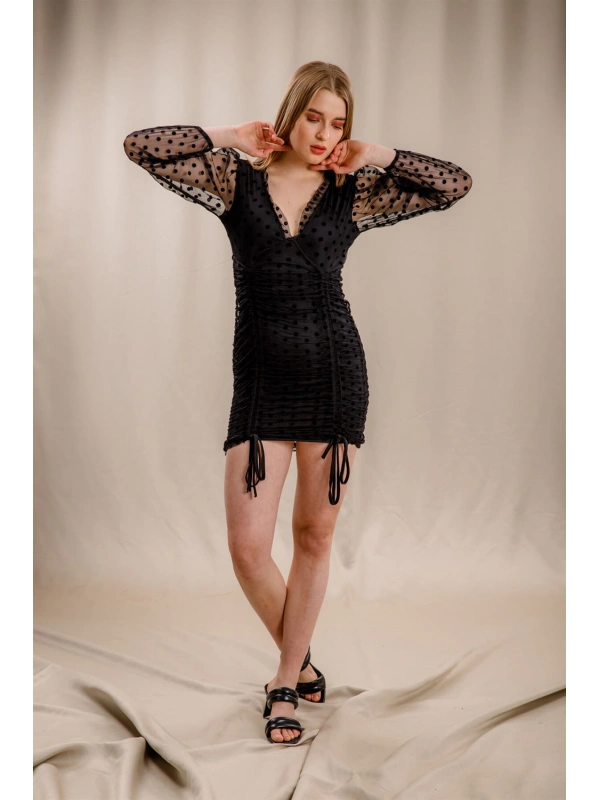 Puantiyeli Elbise - SİYAH