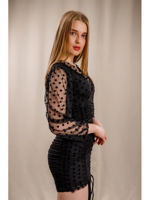 Puantiyeli Elbise - SİYAH