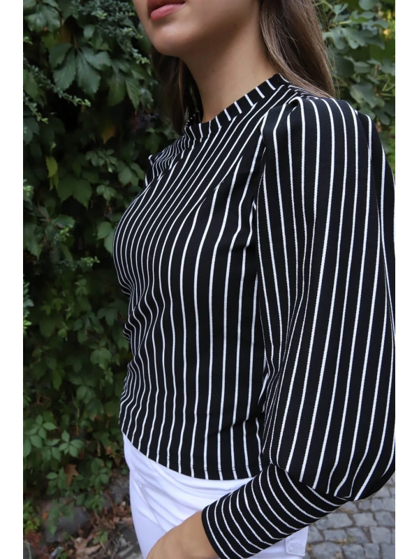 Tasarım Kollu Bluz - SİYAH